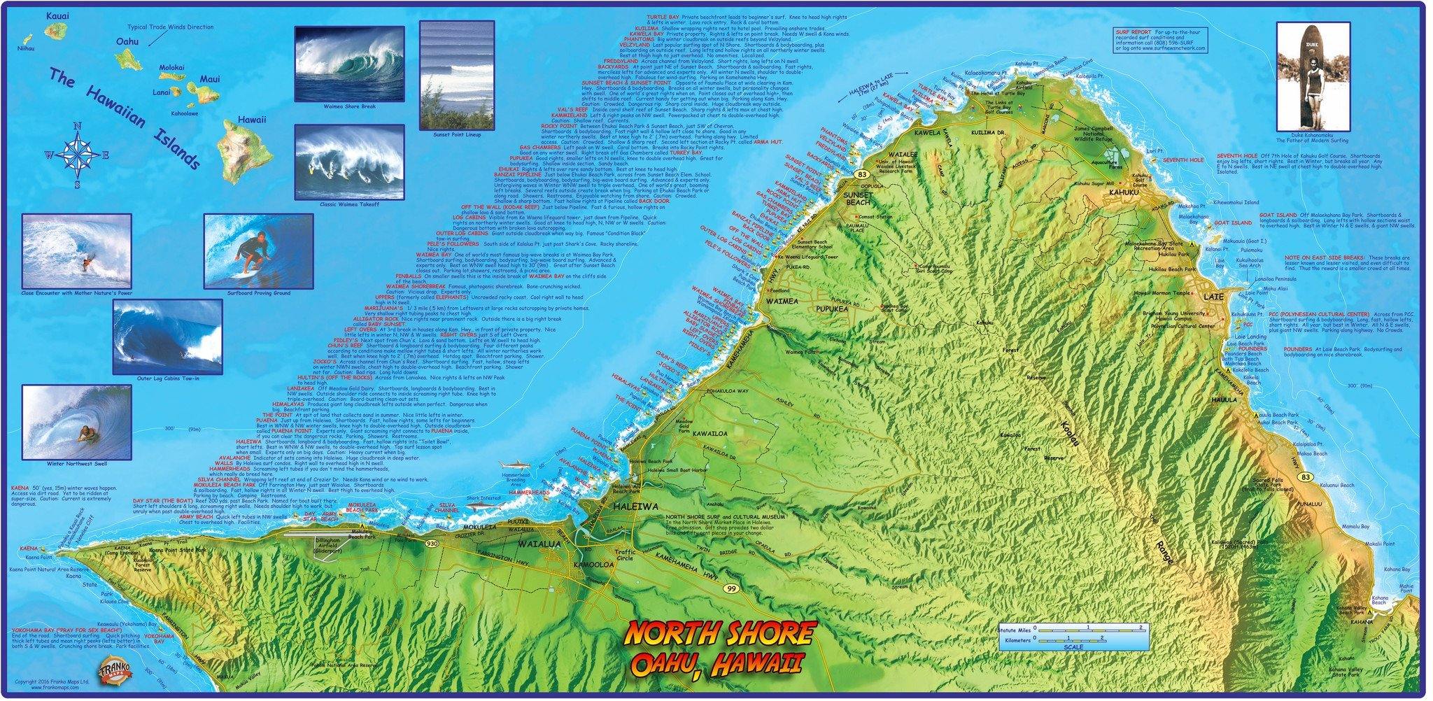 Oahu North Shore Surfing Map Poster