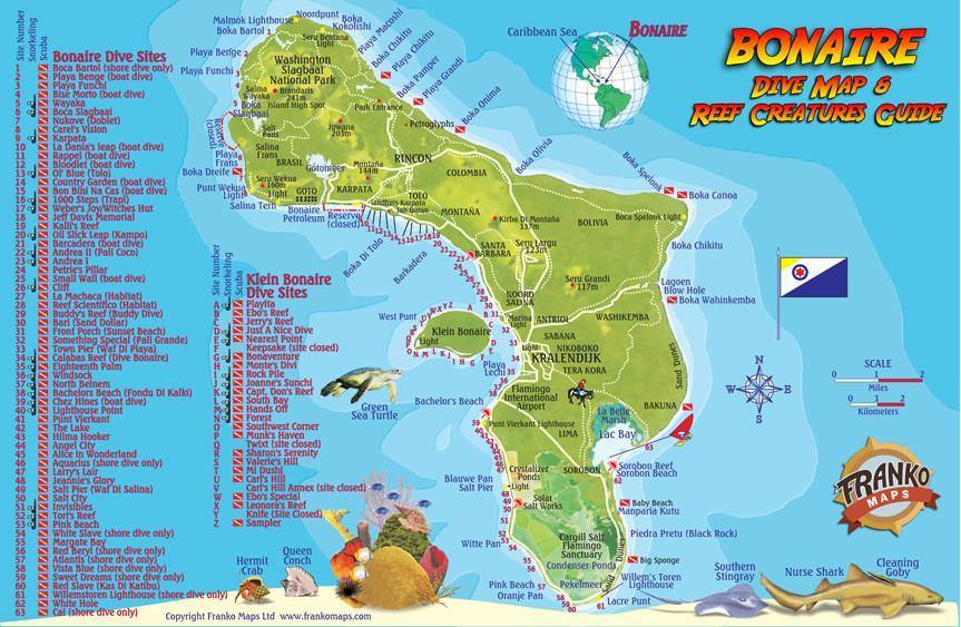 Franko Maps Bonaire mini Dive Map
