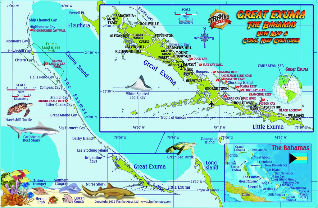Great Exuma Island, The Bahamas, Fish Card - Frankos Maps