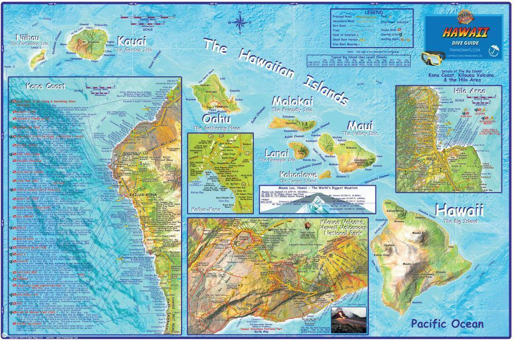 Hawaii "Big Island" Dive Map Laminated Poster - Frankos Maps