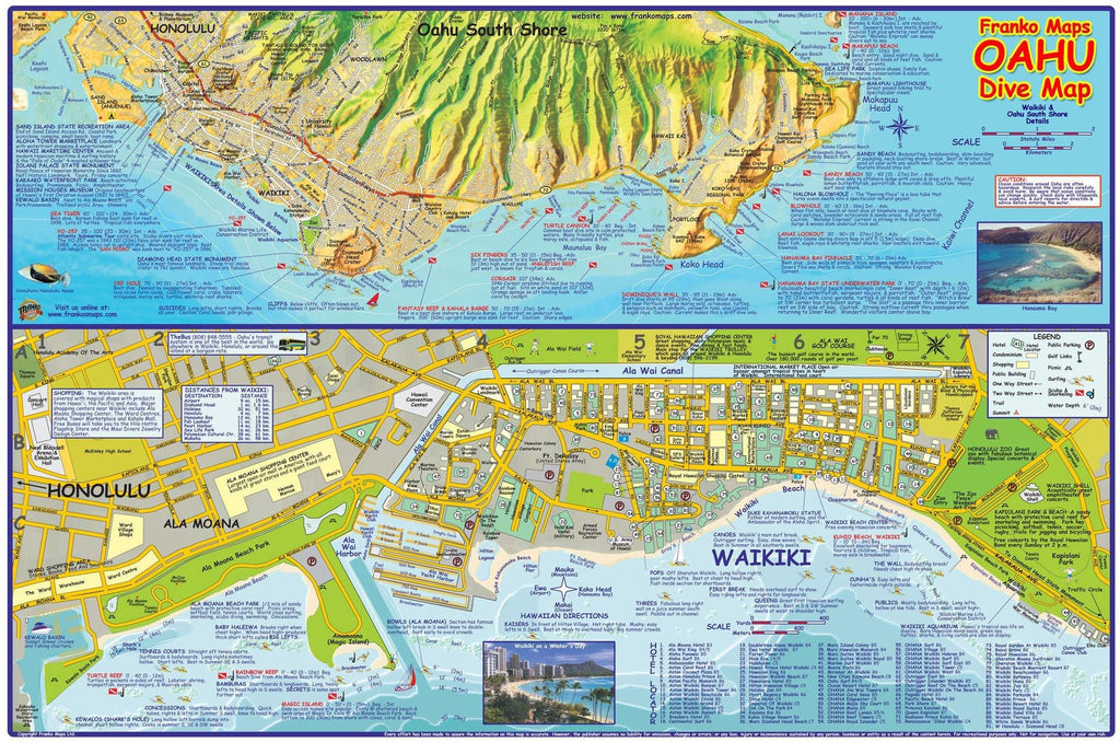 Oahu Dive Map Laminated Poster - Frankos Maps