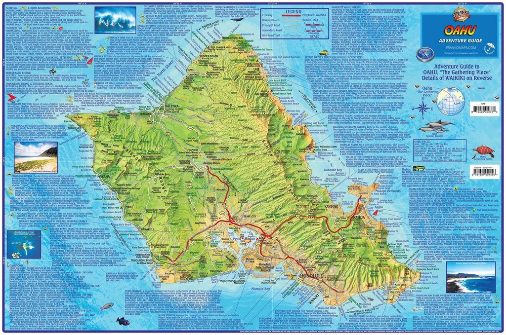 Oahu Adventure Guide Map Laminated Poster - Frankos Maps