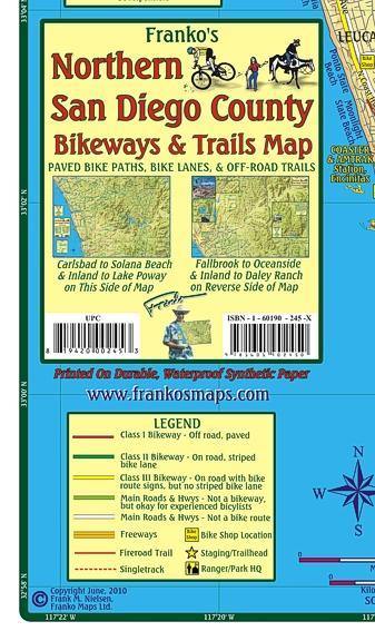 San Diego - North Bikeways & Trails Map - Frankos Maps