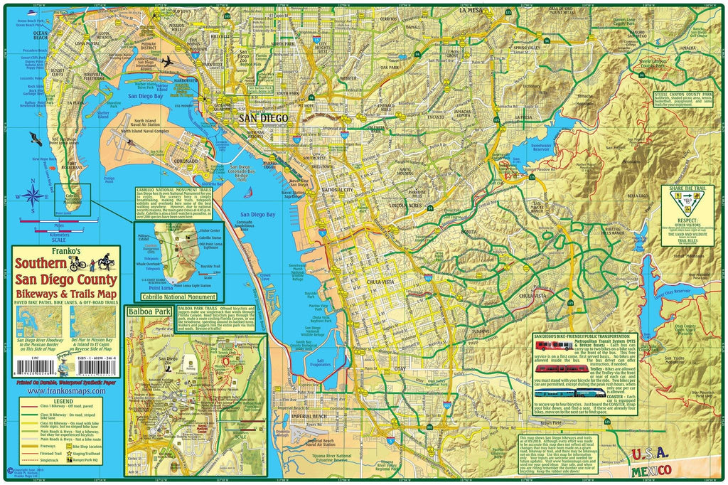 San Diego - South Bikeways & Trails  Map - Frankos Maps