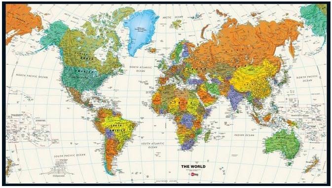 Colorful Contemporary World Wall Map on Tyvek – Franko Maps