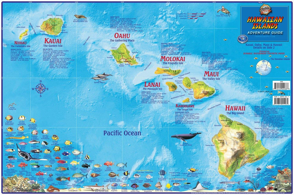 Hawaii Map Poster - Hawaiian Islands Adventure Guide Laminated Poster - Frankos Maps