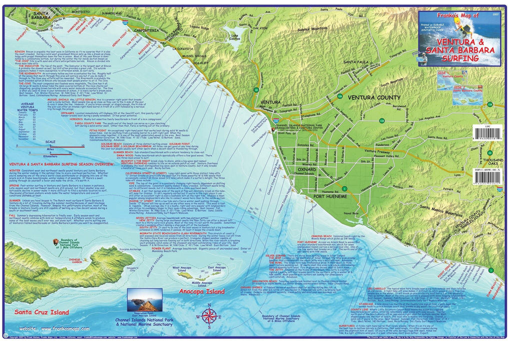 Ventura & Santa Barbara Surfing Map - Frankos Maps