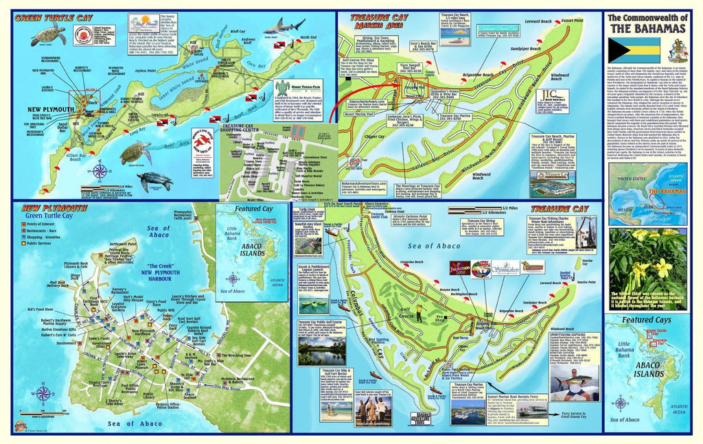 Great Abaco Island, The Bahamas, Adventure Guide Map - Frankos Maps