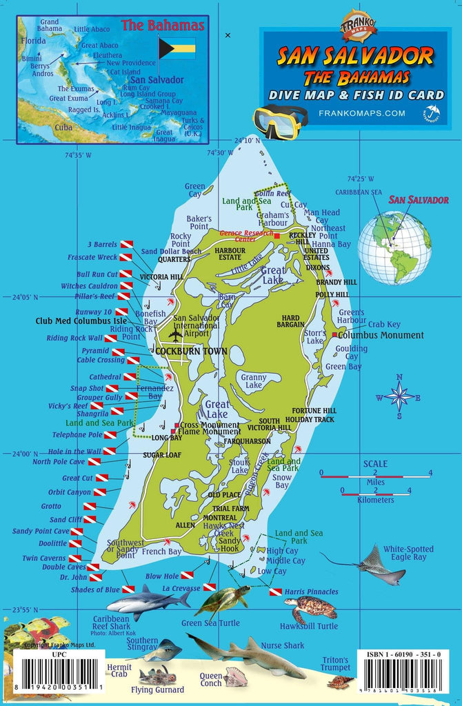 San Salvador Island, The Bahamas, Fish Card - Frankos Maps