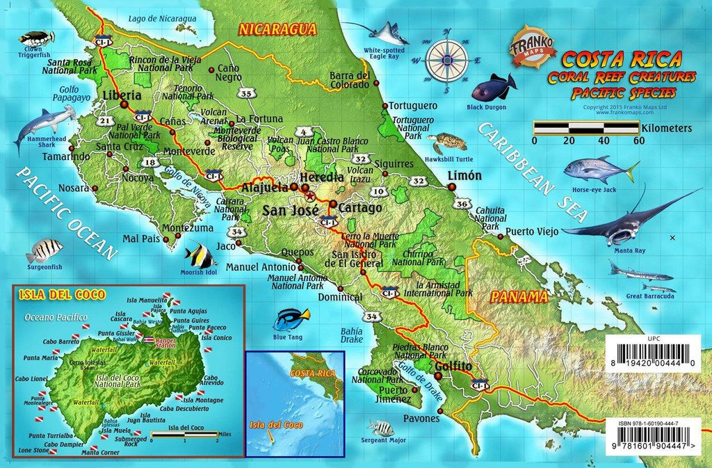 Costa Rica Pacific Fish Card - Frankos Maps