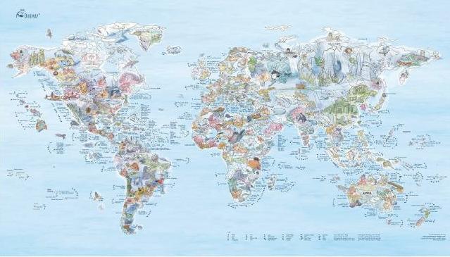 World Dive Wall Map - Hand Drawn Poster of SCUBA Diving Sites Around t ...