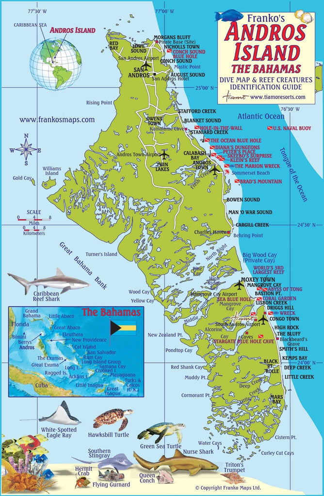 Andros Island Bahamas map by Franko Maps