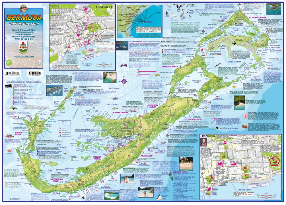 Bermuda Adventure & Dive Laminated Wall Map – Franko Maps