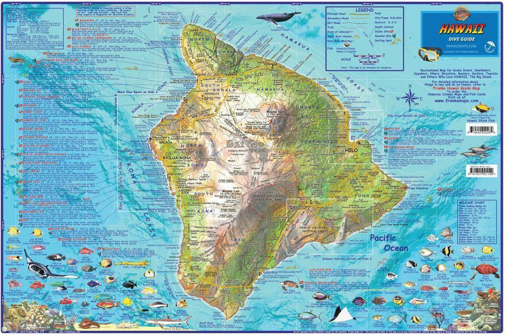 Hawaii "Big Island" Dive Map Laminated Poster - Frankos Maps