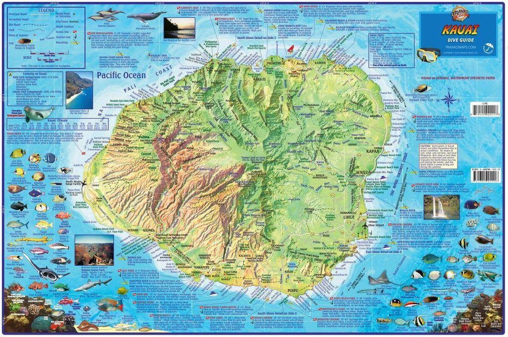 Kauai Dive Map Laminated Poster - Frankos Maps