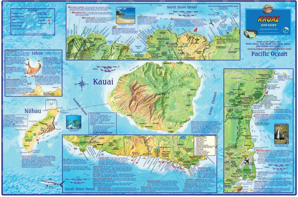 Kauai Dive Map Laminated Poster - Frankos Maps