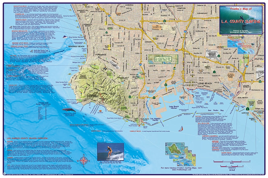 Los Angeles County Surfing Map Laminated Poster – Franko Maps