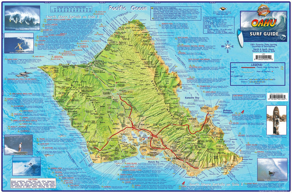 Oahu Surf Map Laminated Poster - Frankos Maps
