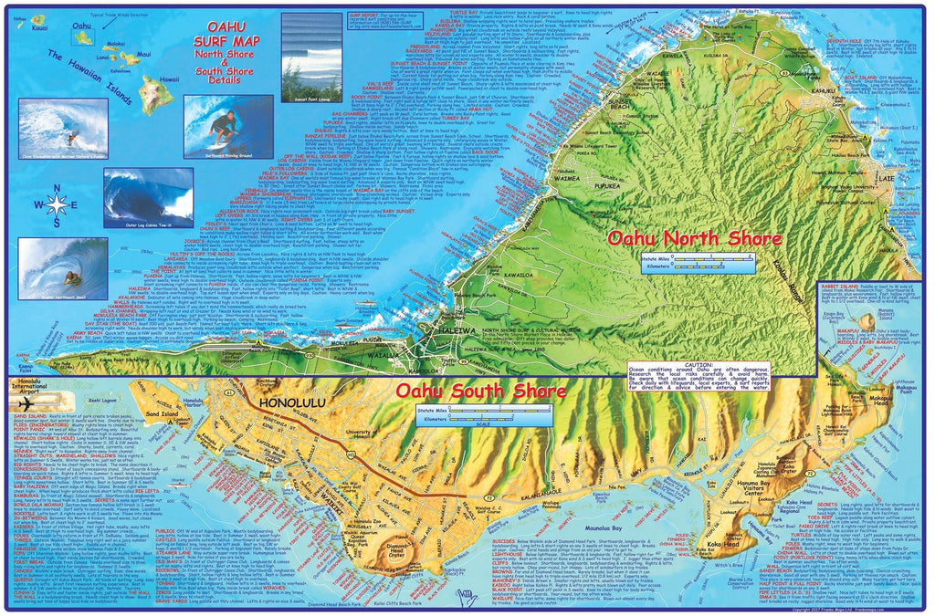 Oahu Surf Map Laminated Poster - Frankos Maps