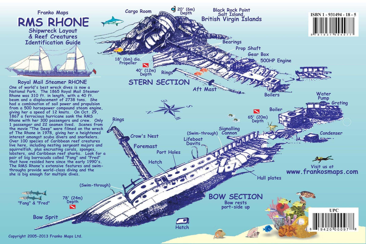 RMS Rhone Wreck BVI Fish Card – Franko Maps