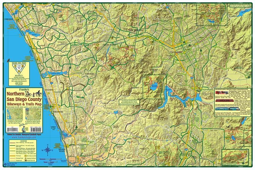 San Diego - North Bikeways & Trails Map - Frankos Maps